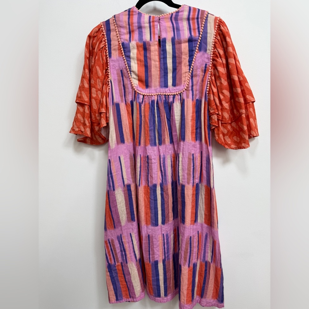 Katie Kortman Colorful Striped Dress with Patterned Sleeves - Picture 3 of 5